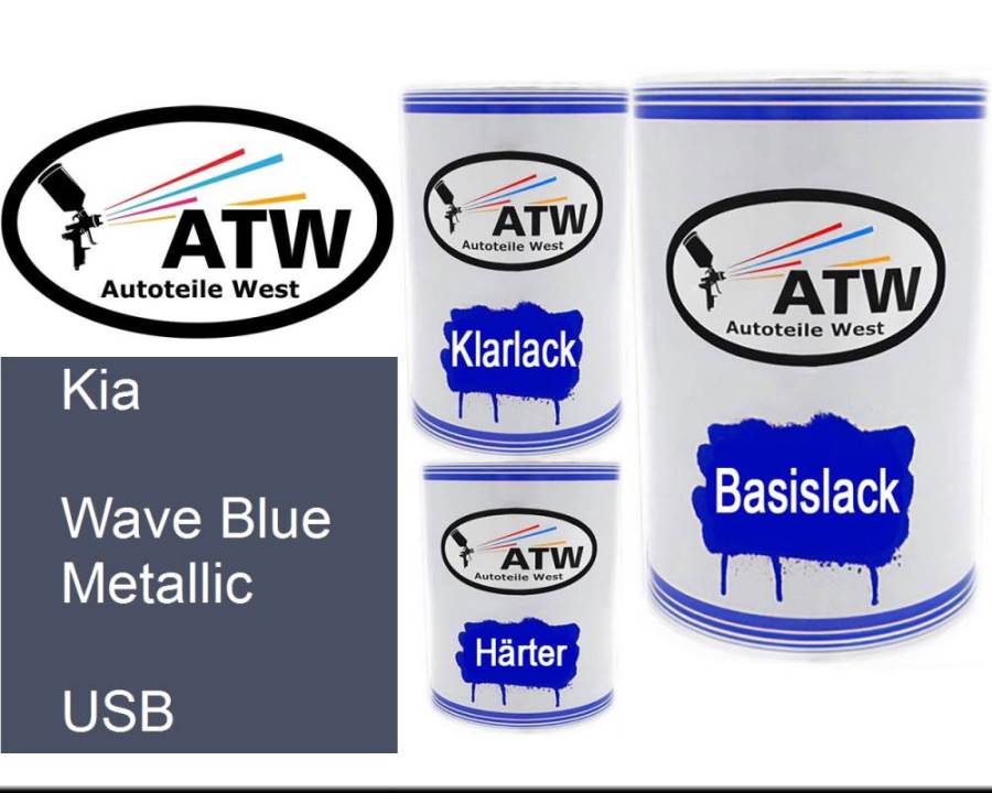 Kia, Wave Blue Metallic, USB: 500ml Lackdose + 500ml Klarlack + 250ml Härter - Set, von ATW Autoteile West.